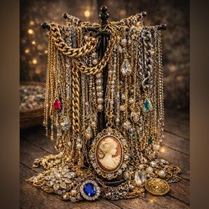 Jewelry Treasure Hunt Lot | Wearable Repair Craft Mix | 3 LB | Gold-Silver Glam